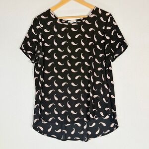 Pleione Women‎ Large Black Pink Paisley Tunic Top Feminine Romantic Cottagecore